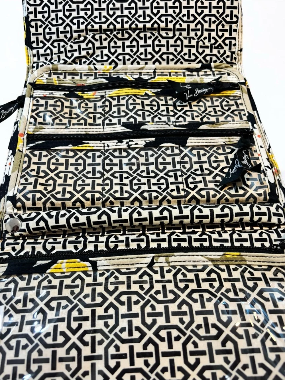 Vera Bradley Dogwood Retired Jewelry Folio Travel Organizer Case Yellow Black